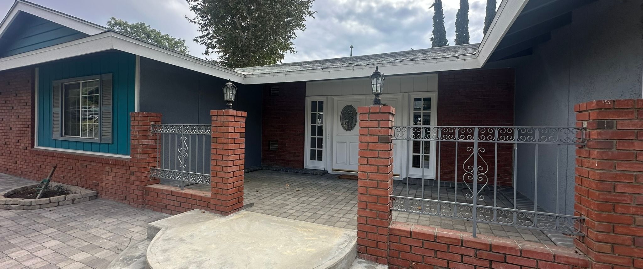 Arnwood — front entry with brick piers and new hardscape, as built