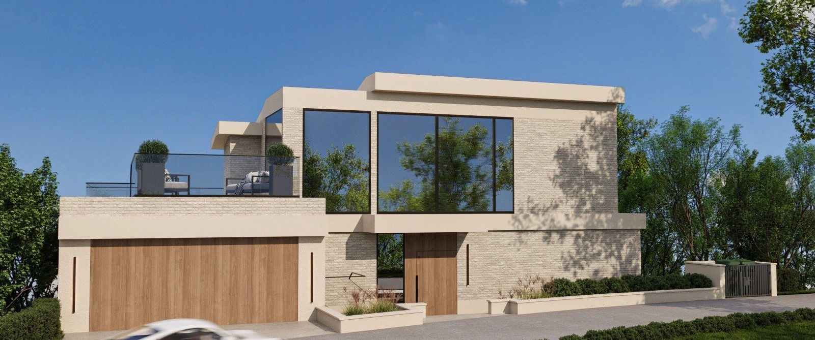 Bel Air custom home — front elevation, architectural rendering