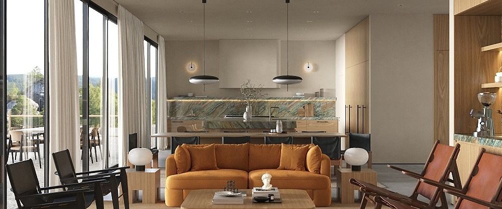 Bel Air custom home — living space toward the canyon view, architectural rendering